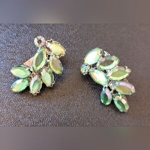 Vintage Continental Green Swarovski Rhinestone Earrings